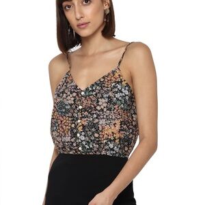 American Eagle Outfitters Floral Crop Top - Black, Green, Orange